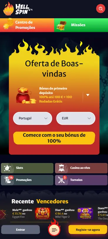 Mockup mobile do HellSpin casino operador desde 2022 com 7000 jogos auditados e maturidade operacional comprovada