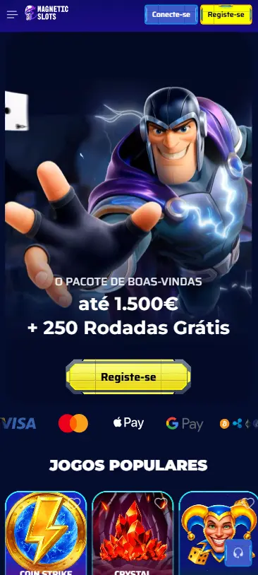 Mockup mobile do Magnetic Slots casino slot specialist lançado em Novembro 2025 com UX moderna e termos limpos